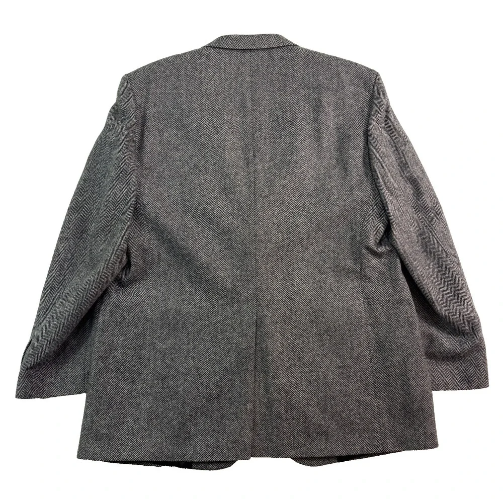 vtg Herringbone Tweed black white 46L lambswool blazer jacket sport suit‎ coat